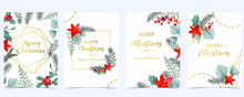 Collection Of Christmas Background Set With Holly Leaves,flower,geometric.Editable Vector Illustration For New Year Invitation,postcard And Website Banner