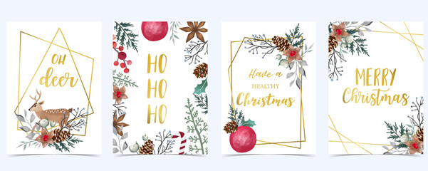 collection of christmas background set with holly leaves,flower,geometric.editable vector illustrati