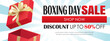 Boxing day sale with red gift box advertising poster template. Use for flyer, banner, christmas seasonal offer, discount.