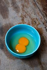 Twin eggs, Double-yolk eggs from chicken. It's two yolks in one egg.