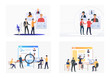 Set of HR managers searching for resources. Flat vector illustrations of managers hiring staff. Recruitment concept for banner, website design or landing web page