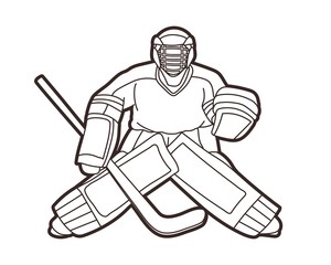 Sticker - Ice Hockey Goalie, sport player cartoon action graphic vector.