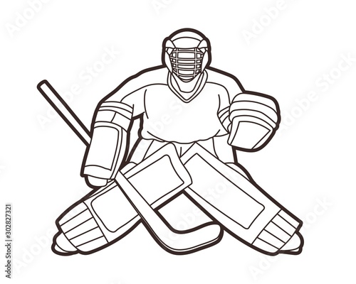 Cuadros en Lienzo Ice Hockey Goalie, sport player cartoon action graphic vector.