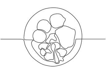 Food on the plate continuous one line drawing. Vector meal for eating minimalism illustration hand drawn sketch doodle lineart design.