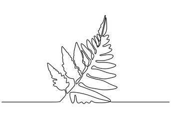 Wall Mural - fern leaves one line drawing. continuous hand drawn sketch of plant botanical garden minimalism styl