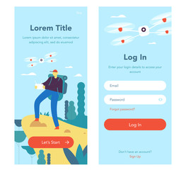 Wall Mural - man with drone flat design illustration of drop landing page. ui, ux design element, register page, 