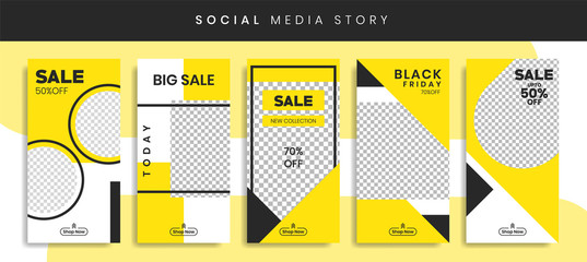 Sticker - Banners Bundle Kit Set of Social Media Instagram Story. Geometric Stories Yellow Sale Banner Background ,Poster, Coupon, Layout Composision Gift Card, Smartphone Templates editable eps 10 vector