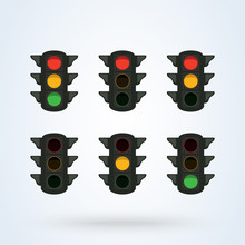 Set Of Traffic Lights, Railway. Simple Modern Icon Design Illustration.