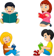 Sticker - Group of children reading a books