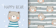Greeting card and print pattern happy bear for fabric textiles kids.