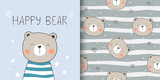 Fototapeta Fototapety na ścianę do pokoju dziecięcego - Greeting card and print pattern happy bear for fabric textiles kids.