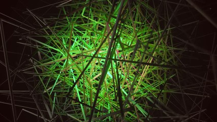 Poster - Animation of colored tangled threads on a black background. Animation. Colored bunch of lines on a black background