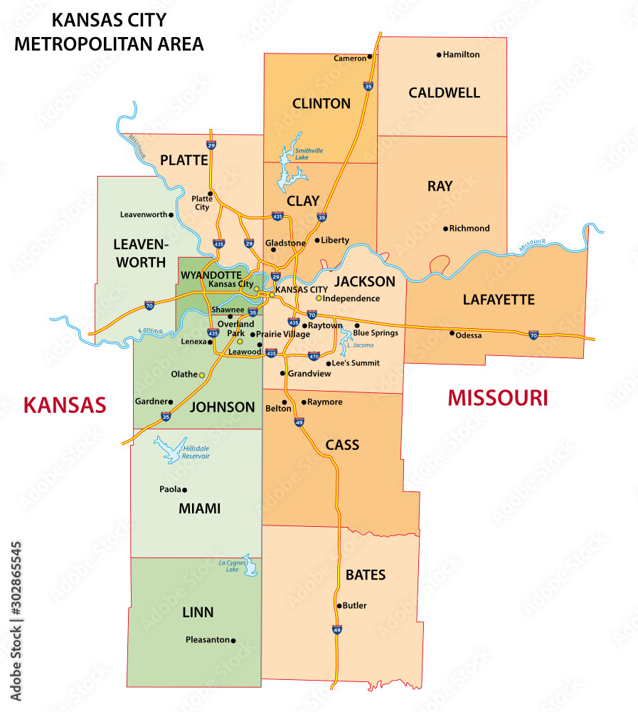 Map of the Kansas City Metropolitan area in Kansas and Missouri