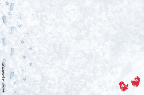 雪の上の散歩 赤い手袋 靴跡と犬の足跡のバックグラウンド Stock イラスト Adobe Stock 雪の上の散歩 赤い手袋 靴跡と犬の足跡のバックグラウンド Stock イラスト Adobe Stock