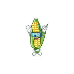 Sticker - Cartoon corn raw with the character diving