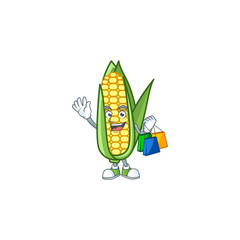 Sticker - Cartoon corn raw with the character shopping