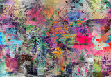 abstract multicolored splashes with geometrical figures and pattern, digital illustration