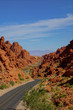 Marslandschaft mit Straße und roten Felsen im Valley of Fire National Park in Nevada