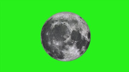 Wall Mural - moon on green screen. moon rotates around its axis and approaching. texture of the moon on a green b