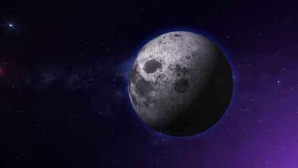 Wall Mural - Moon rotates around its axis and approaching away in the colored galaxy. Earth's natural satellite - animation motion. Video contains: Moon, Luna, Milky Way, Space, Planet, Galaxy, Stars, Cosmos. 4k