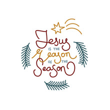  Minimal Christmas Greeting Card With Hand Lettering Jesus Is The Reason For  The Season, Star And Christmas Tree Branches.