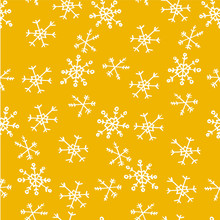 Snowflakes Seamless Background. White Snowflakes Pattern On Yellow Stock Vector Illustration For Web, For Print, For Wallpaper