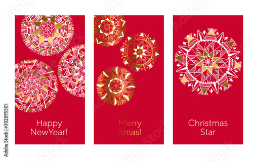 Geometric elegant big snowflakes vector design set