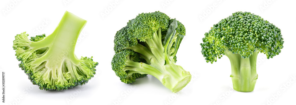 Broccoli isolated. Broccoli on white. Set of fresh broccoli. - obrazy, fototapety, plakaty 