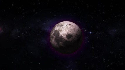 Wall Mural - Planetary moon from space. Earth's natural satellite rotating animation. Motion moon in the galaxy with stars. Video contains: Moon, Luna, lunar, space, planet, galaxy, stars, cosmos. 4k