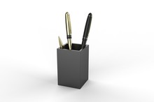 Wood Desk Pen Pencil Holder Stand Multi Purpose Use Cup Pot Desk Organizer For Branding, 3d Render Illustration.