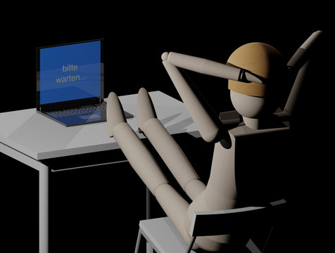 Mann wartet am Computer (3D Illustration)