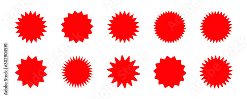 Fotomural Set of vector red starburst, sunburst badges