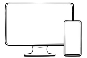 Poster - computer monitor, mobile phone hand drawn vector icon