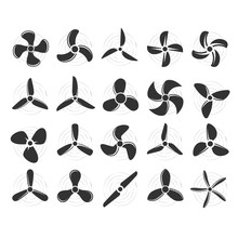 Plane Propellers Set - Fan, Rotor Mover, Aircraft Propeller Icons, Wind Fan Rotating Prop, Airplane Airscrew