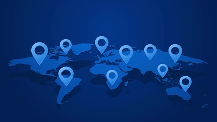 Wall Mural - blue world map with pins to determine location on planet earth infinite loop