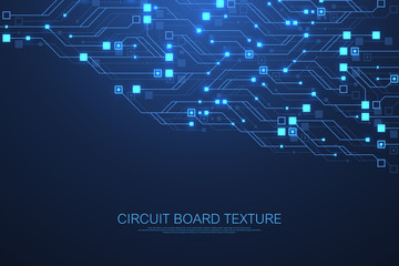 Leinwandbilder - Technology abstract circuit board texture background. High-tech futuristic circuit board banner wallpaper. Engineering electronic motherboard vector illustration. Technological communication concept