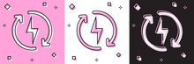 Set Recharging Icon Isolated On Pink And White, Black Background. Electric Energy Sign. Vector Illustration
