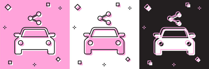 Set Car sharing icon isolated on pink and white, black background. Carsharing sign. Transport renting service concept. Vector Illustration