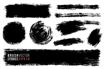Poster - Vector set of hand drawn brush strokes, stains for backdrops. Monochrome design elements set. One color monochrome artistic hand drawn backgrounds.