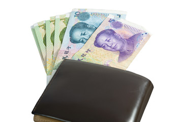 Wall Mural - Money in China hold on wallet business  CNY, Pay, exchange money People’s Republic of China (PRC) on white background.