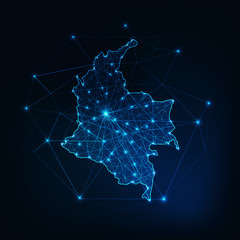 Wall Mural - colombia map outline with stars and lines abstract framework.
