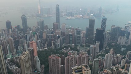 Poster - Aerial view sunset at Victoria Harbor of Hong Kong 