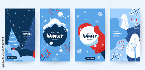 Fotografía Set of abstract winter backgrounds for social media stories