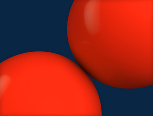 Two red glossy 3d spheres on blue background - 3d render modern design