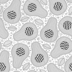 Canvas Print - Line doodle art avocado seamless pattern.