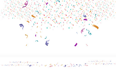 Poster - Lots of colorful tiny confetti and ribbons on transparent background. Festive event and party. Multicolor background.Colorful bright confetti isolated on transparent background