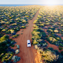 Off Road Desert Adventure, Car And Tracks On Sand In The Australian Outback.