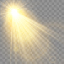 Special Lens Flash, Light Effect. The Flash Flashes Rays And Searchlight. Illust.White Glowing Light. Beautiful Star Light From The Rays. The Sun Is Backlit. Bright Beautiful Star. Sunlight. Glare.