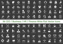 96 Ceo, HR, Business, Finance Icons. Vector Flat White Icons.