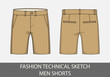 Fashion technical drawing sketch for men shorts in vector graphic